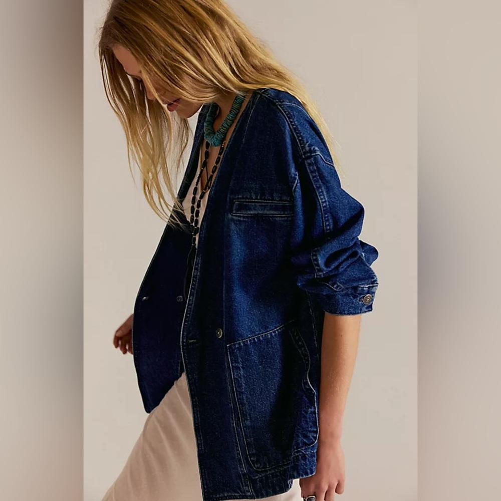 Free People We The Free Mathis Denim Jacket Barn Western New Indigo Oversized